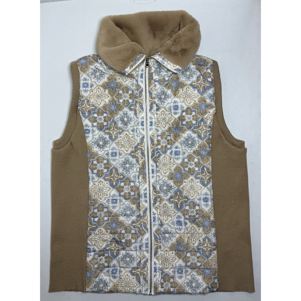 Ruby Rd. Women's Faux Fur Collar Patterned Puffer Vest‎ Size 1X Fall Sweater